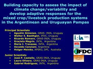 Building capacity to assess the impact of climate change/variability and develop adaptive responses for the mixed cro