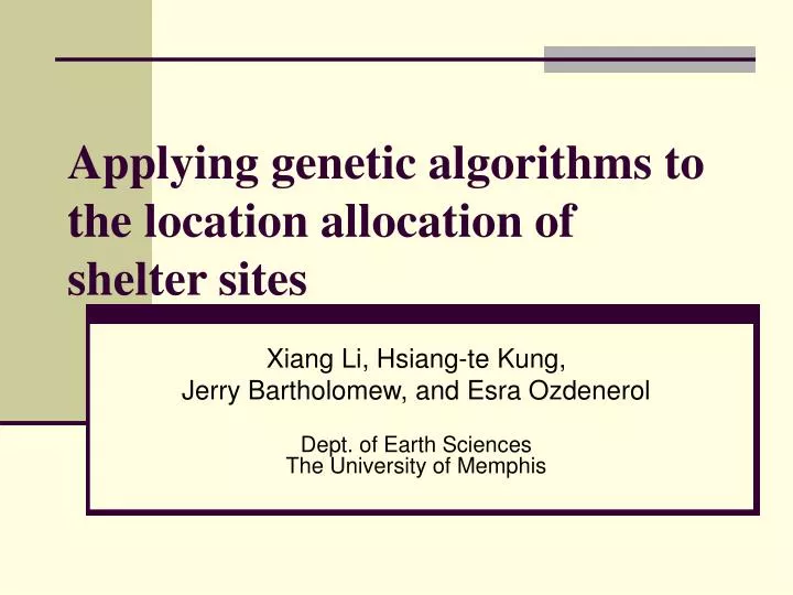 applying genetic algorithms to the location allocation of shelter sites