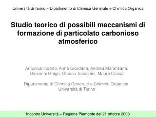 Studio teorico di possibili meccanismi di formazione di particolato carbonioso atmosferico