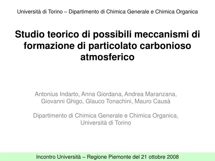 studio teorico di possibili meccanismi di formazione di particolato carbonioso atmosferico