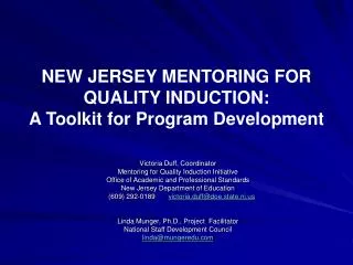 NEW JERSEY MENTORING FOR QUALITY INDUCTION: A Toolkit for Program Development