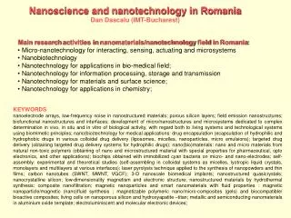 Main research activities in nanomaterials/nanotechnology field in Romania: Micro-nanotechnology for interacting, sensin