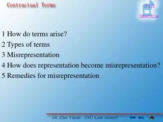 1 How do terms arise? 2 Types of terms 3 Misrepresentation 4 How does representation become misrepresentation? 5 Remedi