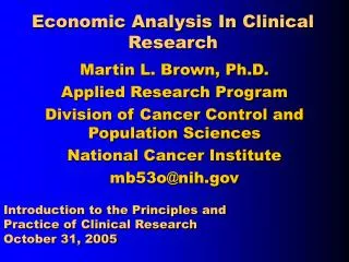 Economic Analysis In Clinical Research