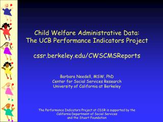 Tracking Child Welfare Outcomes (AB636, Family to Family)