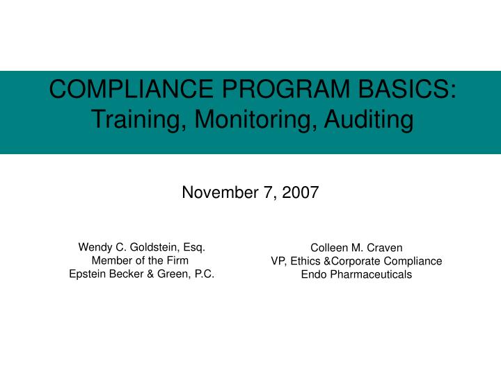 compliance program basics training monitoring auditing