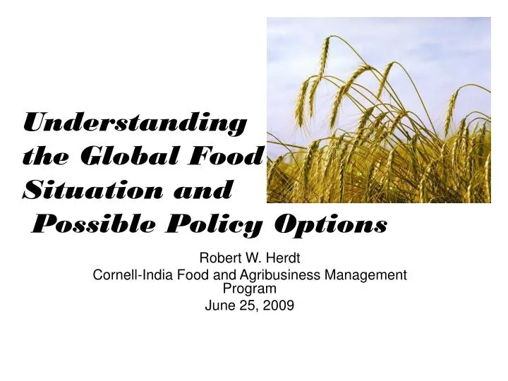 understanding the global food situation and possible policy options