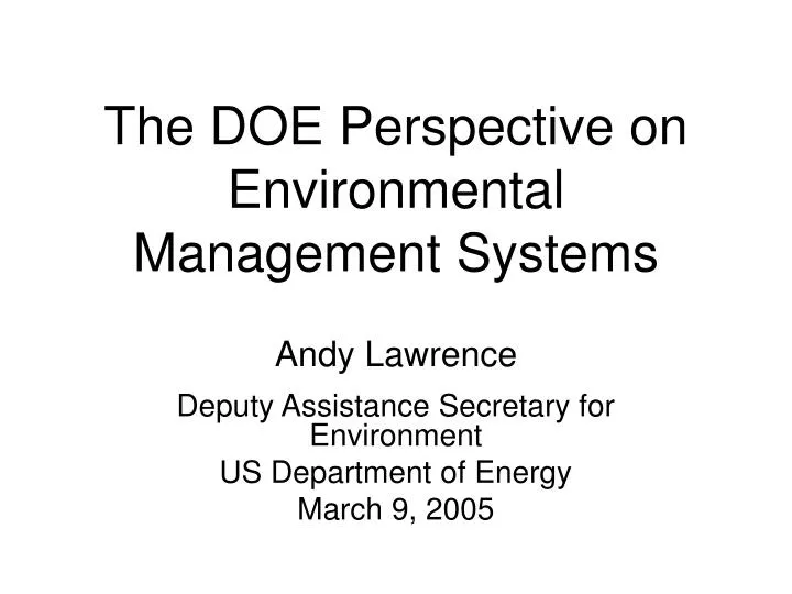 the doe perspective on environmental management systems