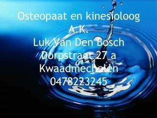Osteopaat en kinesioloog A.K. Luk Van Den Bosch Dorpstraat 27 a Kwaadmechelen 0478223245