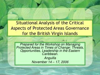 Situational Analysis of the Critical Aspects of Protected Areas Governance for the British Virgin Islands