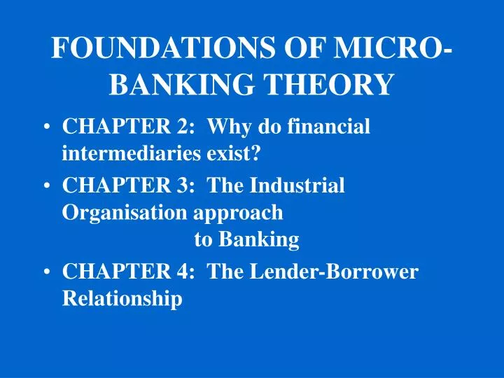 foundations of micro banking theory