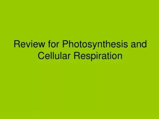 Review for Photosynthesis and Cellular Respiration