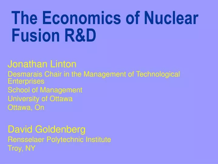 the economics of nuclear fusion r d