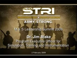 Dr. Jim Blake Program Executive Officer for Simulation, Training and Instrumentation 2 February 2009