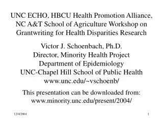 UNC ECHO, HBCU Health Promotion Alliance, NC A&amp;T School of Agriculture Workshop on Grantwriting for Health Dispariti