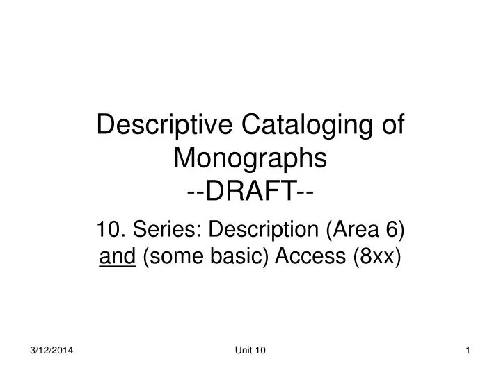 descriptive cataloging of monographs draft