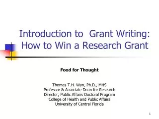 Introduction to Grant Writing: How to Win a Research Grant