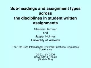 Sub-headings and assignment types across the disciplines in student written assignments