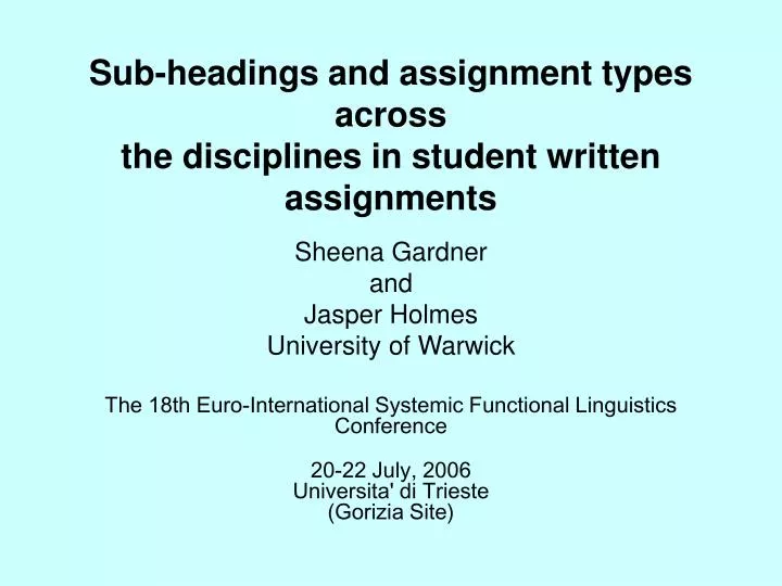 sub headings and assignment types across the disciplines in student written assignments