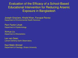 Evaluation of the Efficacy of a School-Based Educational Intervention for Reducing Arsenic Exposure in Bangladesh