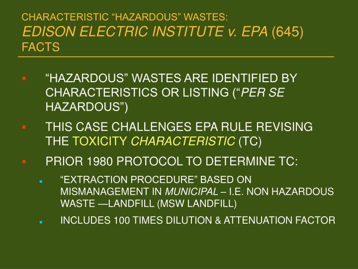 characteristic hazardous wastes edison electric institute v epa 645 facts