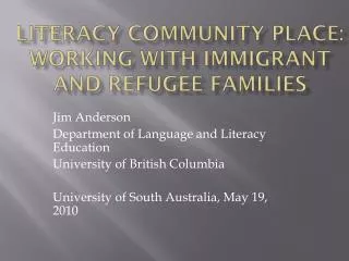 Literacy Community Place: Working with immigrant and refugee families