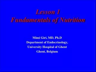 Lesson 1 Fundamentals of Nutrition
