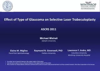 Effect of Type of Glaucoma on Selective Laser Trabeculoplasty