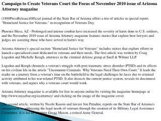 Campaign to Create Veterans Court the Focus of November 2010
