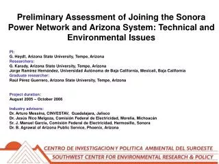 Preliminary Assessment of Joining the Sonora Power Network and Arizona System: Technical and Environmental Issues