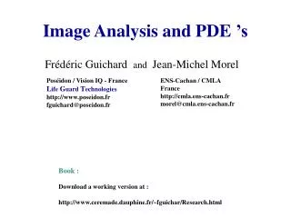 Image Analysis and PDE ’s