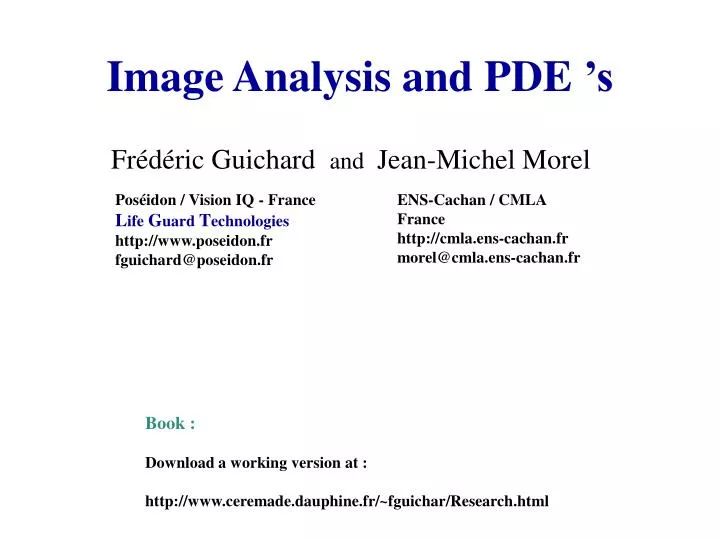 image analysis and pde s