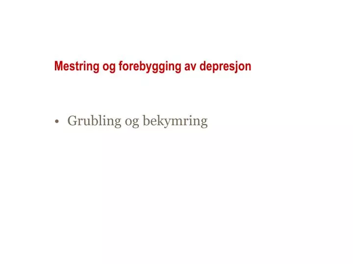 mestring og forebygging av depresjon