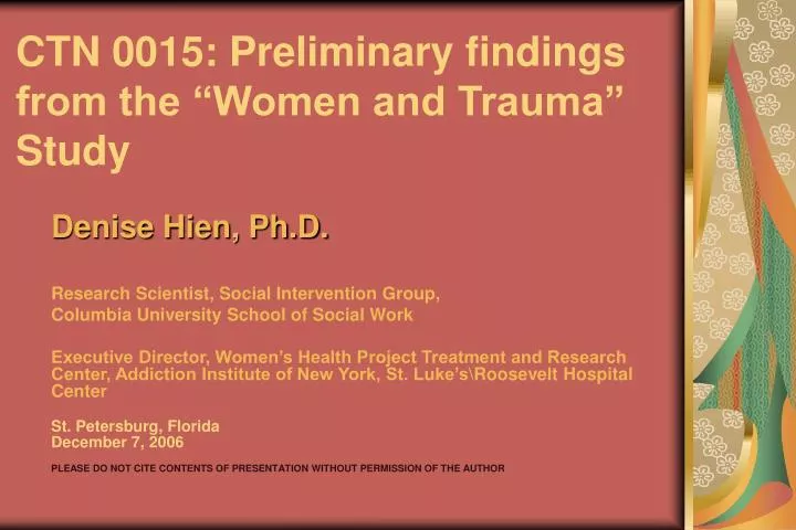 ctn 0015 preliminary findings from the women and trauma study