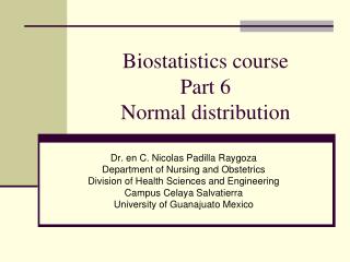 Biostatistics course Part 6 Normal distribution