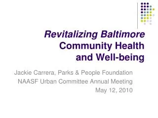 Revitalizing Baltimore Community Health and Well-being