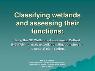 Classifying wetlands and assessing their functions: