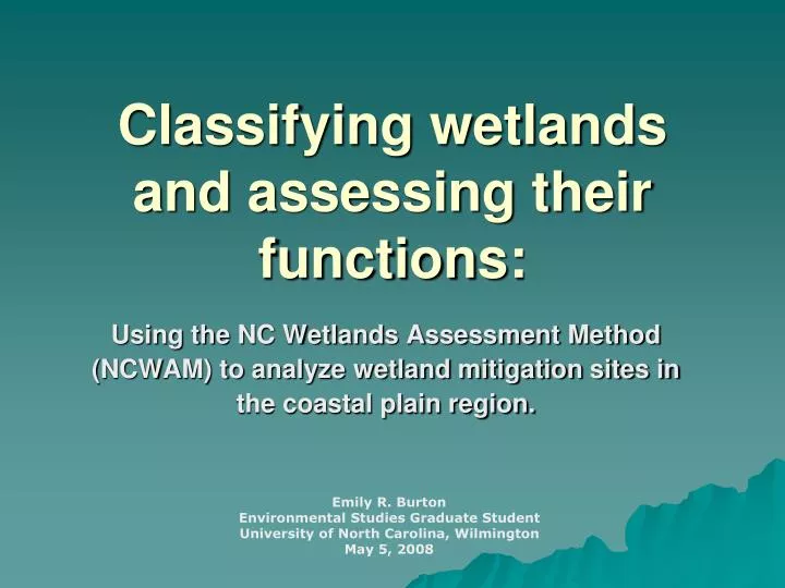 classifying wetlands and assessing their functions
