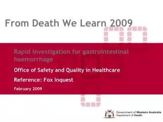 From Death We Learn 2009