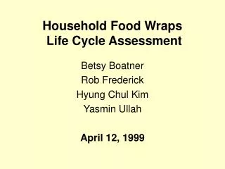 Household Food Wraps Life Cycle Assessment