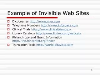 Example of Invisible Web Sites