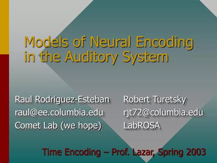 models of neural encoding in the auditory system