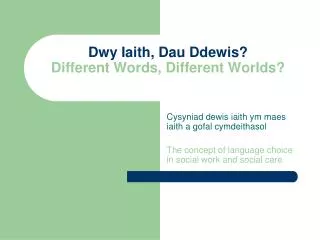 Dwy Iaith, Dau Ddewis? Different Words, Different Worlds?