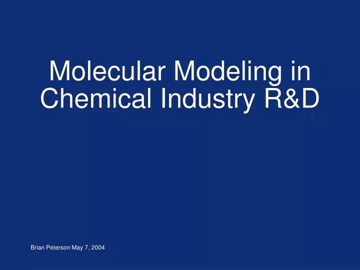 molecular modeling in chemical industry r d