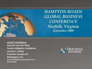 HAMPTON ROADS GLOBAL BUSINESS CONFERENCE Norfolk, Virginia September 2009