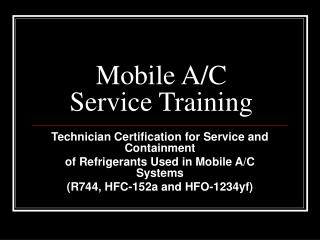 Mobile A/C Service Training