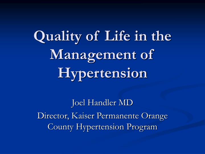 quality of life in the management of hypertension