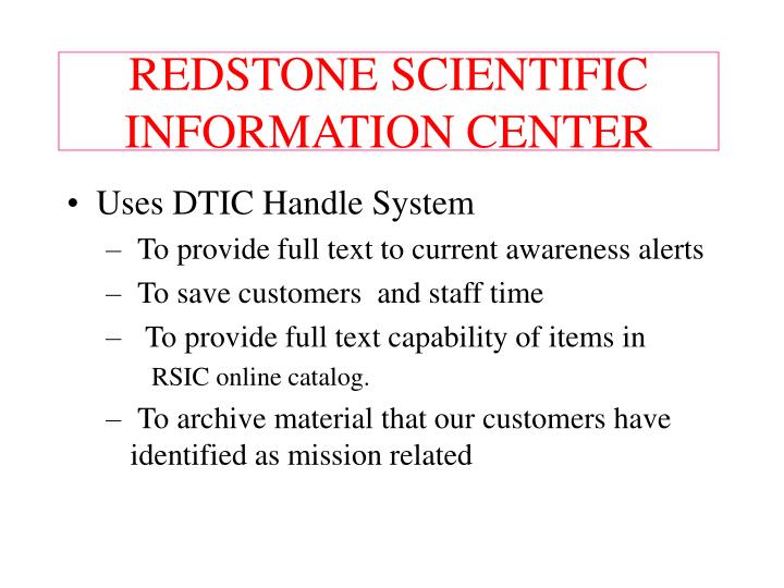 redstone scientific information center