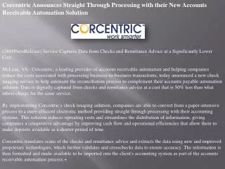 Corcentric Announces Straight Through Processing with their
