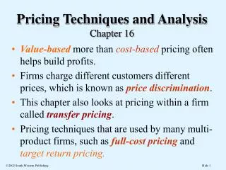 Pricing Techniques and Analysis Chapter 16